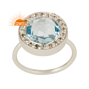 แหวนพลอยโทแพซสีน้ำเงินขาวสวยงาม ชุดแหวนเงินแท้ดีไซน์เนอร์สำหรับผู้หญิง ผู้จำหน่ายเครื่องประดับ - Product Image 1