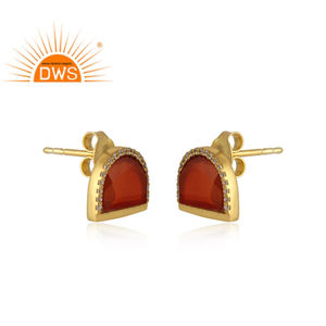 ต่างหูชุบทองด้วยพลอยโมราครึ่งพระจันทร์สีแดง92.5เครื่องประดับอัญมณีคอลเลกชันคลาสสิก - Product Image 2