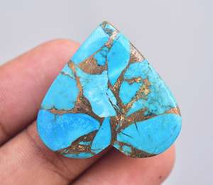 1 Cabochon de cœur de Turquoise cc, gros accessoire en forme de cœur, pierres précieuses effet cuivre - Product Image 1