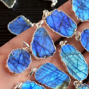 Labradorite Bleu Granit Dalle Laiton Suspension Boule Cuivre Galvanoplastie Collier Ras Du Cou Argent et Or Matériaux Principaux - Product Image 6