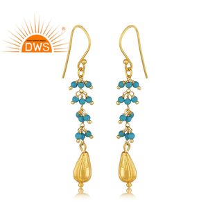Textured Gold Plated Silver Designer Earrings Sky Blue Color Turquoise Gemstone Women's Earrings Jewelry Manufacturer - Product Image 2