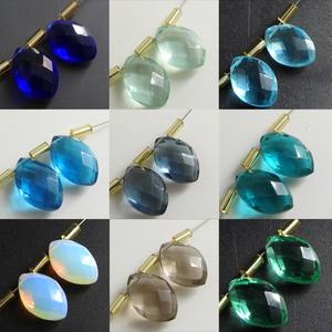 Pendientes de Piedra Suelta de Cuarzo Azul Topacio, Tallados en Forma de Marquesa, Briolette y Lágrima, Hechos a Mano, PMEGEMSBEADS PME-QC, Cristal Hidro, 12X8MM - Product Image 2