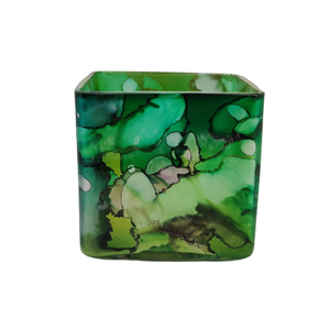 Customized 2023 Green Marbleized Fancy High-Quality Handmade Decorative Multi-purpose Small <b>Square</b> Petal Candle <b>Glass</b> Jar - Product Image 1