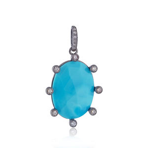 Prong Set de piedras preciosas de turquesa plata 925 oxidado Natural diamante diseñador colgante de joyería al por mayor - Product Image 1
