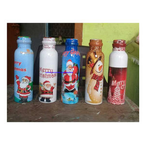 Botellas de cobre con diseño impreso de Papá Noel, producto hecho a mano, directo de la India, venta directa de fábrica - Product Image 1