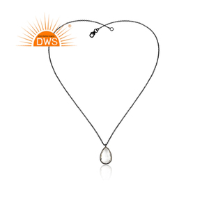 Collar de plata 925 Chapado en rodio negro, cristal Natural de corte de pera, colgante de piedras preciosas de cuarzo, joyería al por mayor - Product Image 2