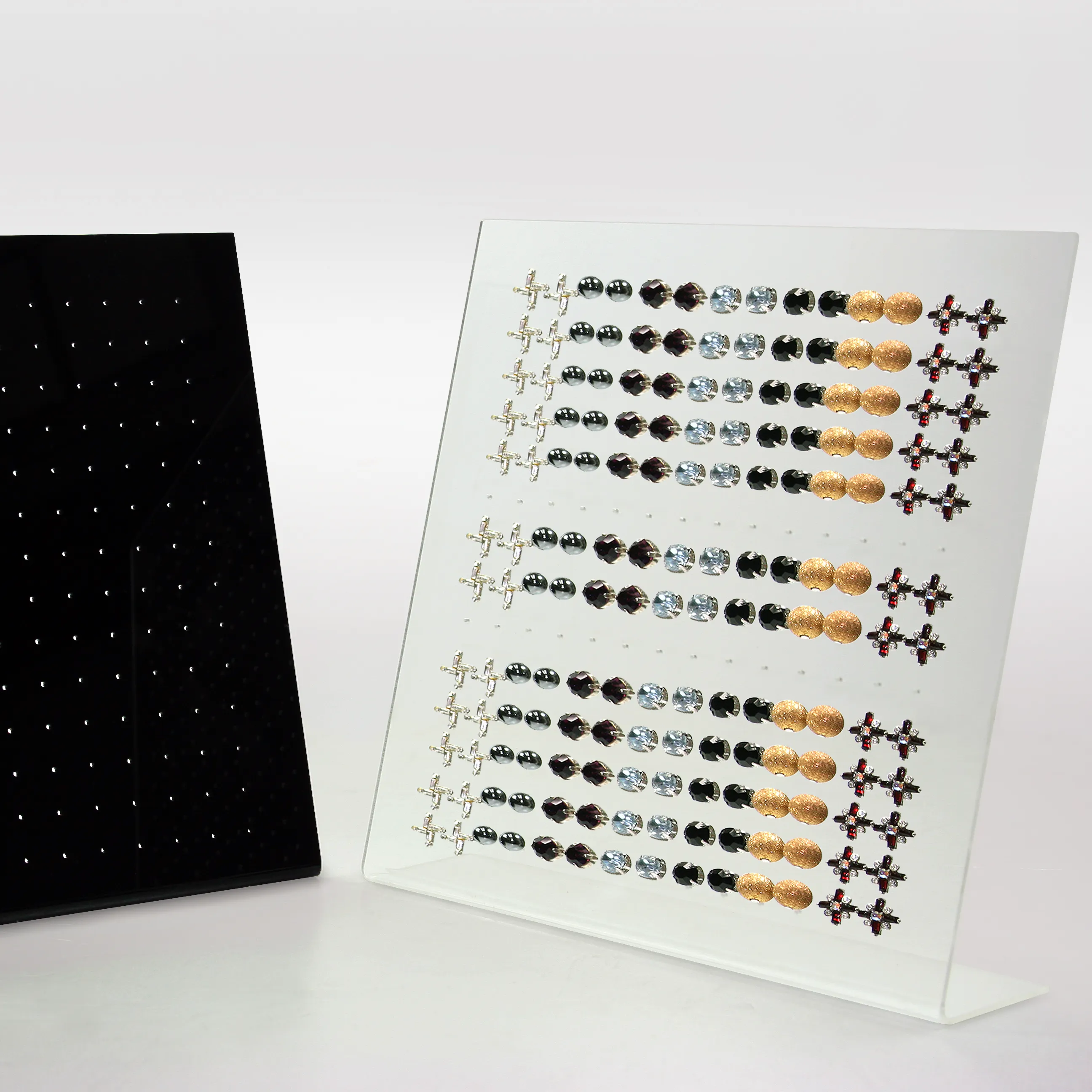 Clear & black Acrylic Studs Earring Jewelry Display Stand showcase each holds 49 pairs