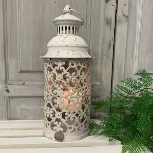 Ensemble de 3 lanternes en métal marocain antique vintage blanc faites à la main Shabby Chic Noël maison bougeoirs décoratifs - Product Image 4