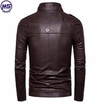 Chaqueta de Cuero para Hombre, Estilo Casual, Invierno, Tallas Grandes, Transpirable, con Cuello Alto Bordado, Cierre de Cremallera, Diseño Desgastado, Estilo Vintage