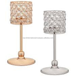 RAZVI INTERNATIONAL Porte-bougie en aluminium de haute qualité, orné de perles de cristal, fait à la main, durable, pour la décoration de la maison, élégante lanterne à bougie - Product Image 4