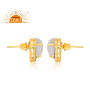 ล่าสุดการออกแบบธรรมชาติสีขาวดวงจันทร์หินและ CZ พลอยสตั๊ดต่างหูสำหรับผู้หญิงเครื่องประดับผู้ผลิต - Product Image 3