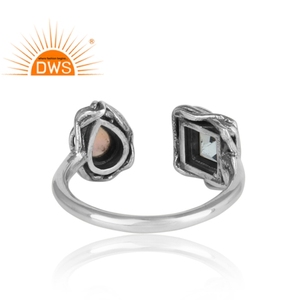 Natural Blue Topaz & Ethiopian Opal Ring Manufacturer Natural Fine 925 Sterling Silver For Girl's <b>Oxidized</b> Ring Jewelry - Product Image 4