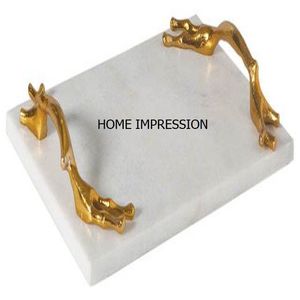 Bandeja de mármol de primera calidad, manijas de Metal, nueva bandeja de mármol de lujo para servir aperitivos, galletas, bandeja para servir para suministros de cafetería De Hotel - Product Image 5