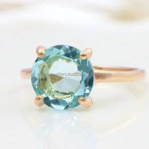 แหวนพลอยโทแพซสีฟ้า925เงินแท้ทำด้วยมือชุบทองสวยงามเครื่องประดับแฟชั่น - Product Image 1