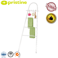Porte-serviettes autoportant blanc avec 4 barres, étagère de rangement pour salle de bain, design minimaliste, construction en acier, support pour serviettes de bain