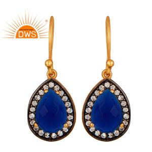 ลูกแพร์ธรรมชาติรูปร่างสีฟ้าคอรันดัมต่างหูผู้ผลิตเครื่องประดับ18พันทองชุบเงินสเตอร์ลิงต่างหูเครื่องประดับผู้ค้าส่ง - Product Image 1