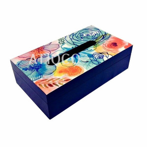 ATIQCO - Dispensador de pañuelos de lujo rectangular de MDF con estampados pintados - Product Image 6