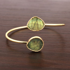 Bracelet plaqué or en double pierre labradorite, nouvelle collection de inspiré du feu naturel, bijoux ajustables pour femmes, - Product Image 2