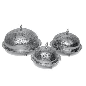 การออกแบบชุบเงินรอบรูปร่างภาษาอาหรับวันที่ชามขนมขบเคี้ยวใช้เป็นของตกแต่งโดยการวางบนโต๊ะหรือห้องครัวที่ให้บริการผลไม้แห้ง - Product Image 1