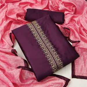 ชุดเดรสงานปาร์ตี้ของผู้หญิง,ชุดเดรสผ้าไหมและแซนทูนชุดเซ็ตทำงานตามสั่งกับ Chanderi Diablle Jerry Side Dupatta By Royal Export - Product Image 6