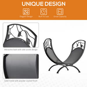 <b>Log</b> Storage Holder in Black Powder Coated Metal with Top Quality Design Perfect for <b>Indoor</b> and Outdoor Firewood Accessories - Product Image 5