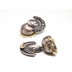 Jhumka-pendientes de aro de latón hechos a mano para mujeres y niñas, joyería de diseño floral, estilo plateado - Product Image 3