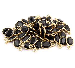 Conector de cuarzo ónix negro facetado 8x6mm Conector ovalado facetado Ajuste de bisel Fianza única Conector de 24K Hallazgo - Product Image 4