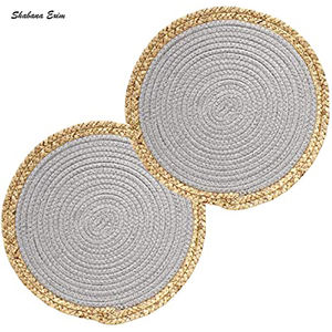 Manteles de yute redondos ecológicos personalizables de manteles individuales trenzados de yute tejidos de la India con diferentes diseños de estilo liso - Product Image 5