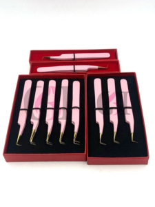 Nouveau design de pointe en or avec revêtement en poudre rose, meilleure pince à épiler en acier inoxydable à 90 degrés, avec logo personnalisé, instruments de beauté - Product Image 6