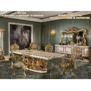 Juego de Muebles de Comedor de Madera de Teca Moderna Dorada Ultra Lujosa - Product Image 1