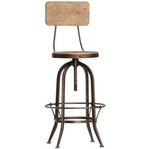 Chaise de bar en métal de style industriel et vintage, réglable en hauteur, avec siège et dossier en bois, accoudoirs fixes, pour bars à domicile et hôtels - Product Image 1