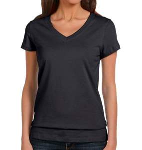 Camiseta de Color púrpura para mujer, colores y tela, manga corta, cuello en V en blanco, personalizada, informal, 100% algodón, liso, teñido, logotipo personalizado OEM - Product Image 6