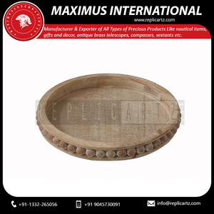 Plateau de service rond en bois pour café |   Plateau de table basse ottoman décoratif |   Plateau de centre de table pour cuisine et salon |   Plateau de décoration pour la maison - Product Image 3