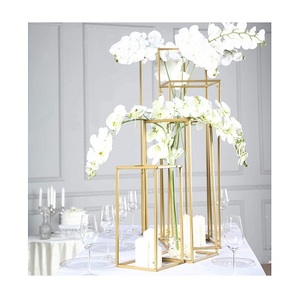 Juego de centro de mesa de flores de color dorado de metal de dos tamaños diferentes para fiesta de hotel y uso de eventos - Product Image 4