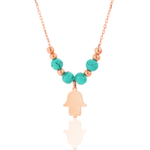 Collar de Plata de Ley 925 con Baño de Rodio y Oro, Diseño de Mano de Fátima Hamsa con Circonita y Turquesa, Joyería Fina Étnica para Fiestas - Product Image 1