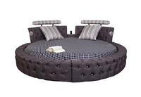 Meubles dorés Ensemble de meubles de chambre à coucher Design moderne de luxe Lit audio King Size Lit rond en cuir
