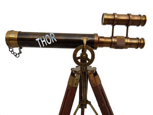 Télescope nautique antique en laiton à double baril avec jumelles trépied en bois fini laiton antique - Product Image 4