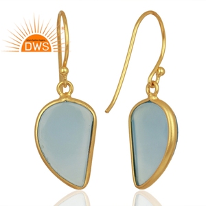 Pendiente de piedras preciosas de Calcedonia azul, joyería hecha a mano, pendiente chapado en oro y plata 925, venta al por mayor - Product Image 3