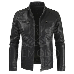 High Quality Washable Short Men Pu Leather Jackets Men's Stand Collar Slim Leather Jackets - Product Image 1