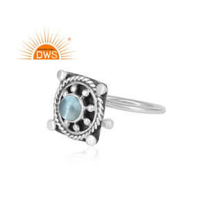 Anillo de piedras preciosas de Topacio azul Natural para niña, proveedor de joyería india, sortija de plata de ley oxidada antigua, joyería al por mayor - Product Image 2