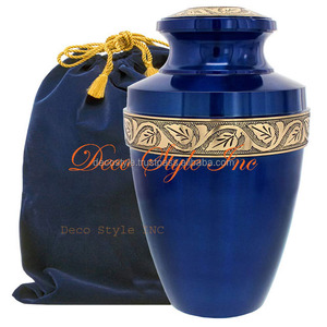 Blue Adult Cremation Urn With Velvet bag - Product Image 2