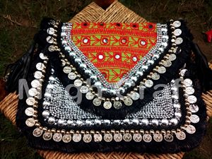 Handmade Bohemian Banjara <b>Clutch</b> Purse Fashion Style Patchwork Design Beaded Mirror Embroidery <b>Pearl</b> Sequined Cover Closure - Product Image 2