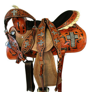 Premium cuero genuino barril Racing Western Horse Saddle Tack Set varios tamaños 14 '-18' y colores disponibles - Product Image 1
