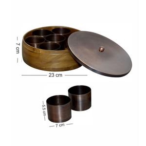 Caja de especias redonda de madera con tapa metálica, utensilios de cocina para hierbas y especias, caja de masala para accesorios de cocina - Product Image 4