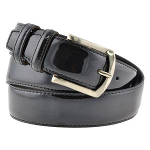 Elegante cintura in pelle di vitello nera verniciata lucida di alta qualità italiana 3.5cm/pollici in vendita 6 pezzi in una scatola - Product Image 1