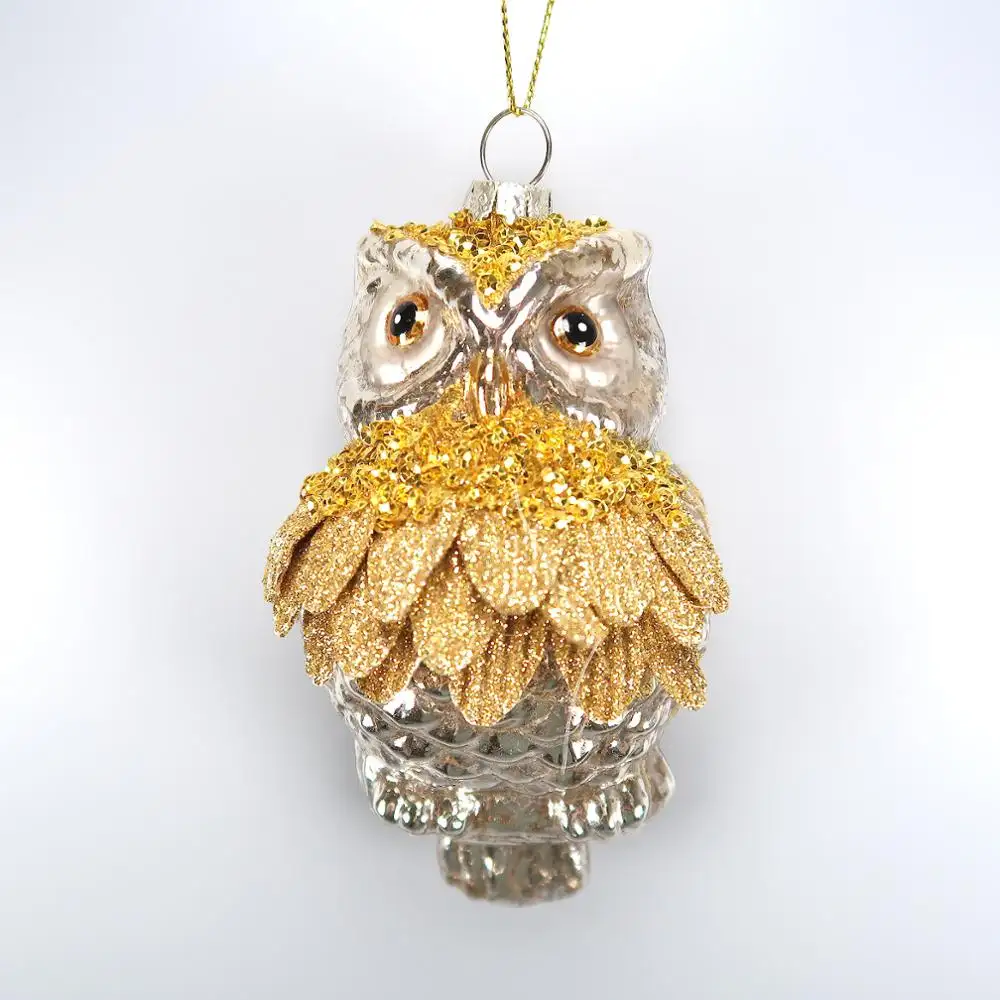 Christmas Decoration Silver/Gold Glass Owl Ornament