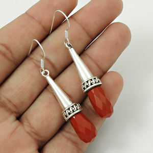 925 boucles d'oreilles en argent massif corail coupe pierres précieuses balancent boucle d'oreille pour femmes et filles bohème bijoux faits à la main fournisseurs en vrac - Product Image 2