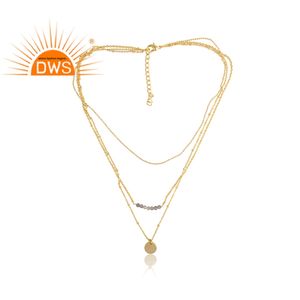 ผู้จัดจำหน่ายเครื่องประดับสร้อยคอทองเหลืองประดับพลอยลาบราโดไรต์ดีไซน์เนอร์แบบสามชั้น - Product Image 2