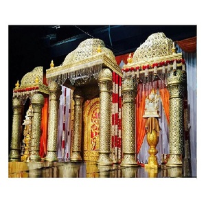 การตกแต่ง Mandap เสาไฟเบอร์กลาสขนาดใหญ่สีทองงานแต่งงานที่สง่างามการออกแบบ Mandap ในงานแต่งงานของอินเดียใต้ - Product Image 1