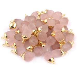 Quartz Rose naturel forme de culbutage janvier pierre de naissance laiton plaqué or connecteurs à boucle unique composants de résultats de bijoux à bricoler soi-même - Product Image 5
